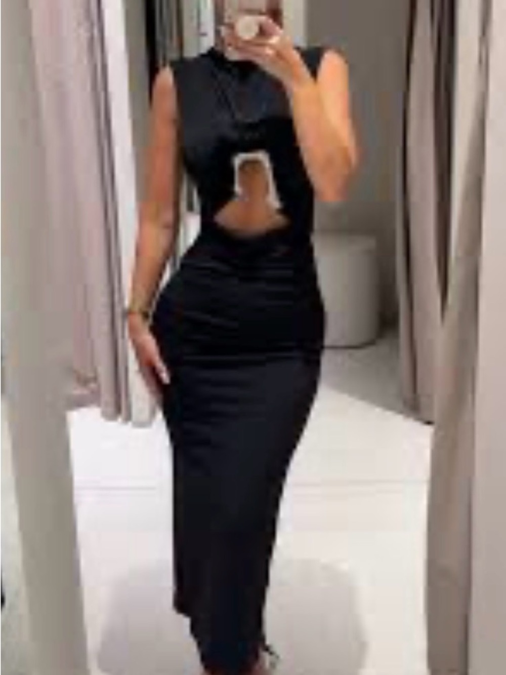 Zara Black Sleeveless Midi Dress with Front Cutout